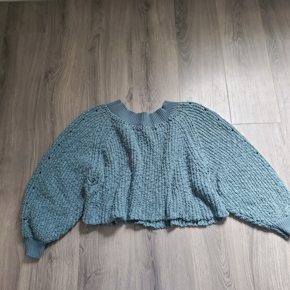 Free People Sweaters - Free People Sweater Large Blue Cropped Chunky Knit Beach Oversized Slouchy